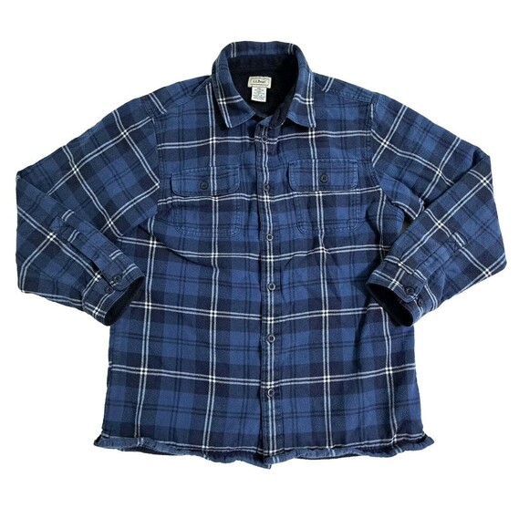 LL Bean Kids Large 14-16 Fleece Lined Blue Button Up Flannel Shirt Shacket - Picture 1 of 9